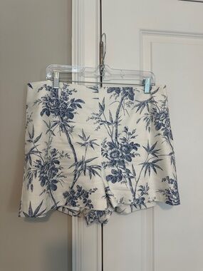 LOFT White and Blue Floral High-Waist Shorts